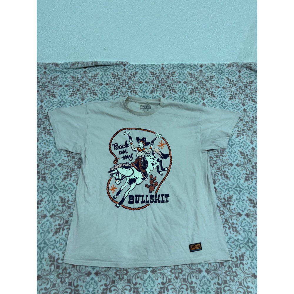 Steven Rhodes Back On My Bullshit Graphic Tee Tan Mens XL Cowgirl Retro Funny T